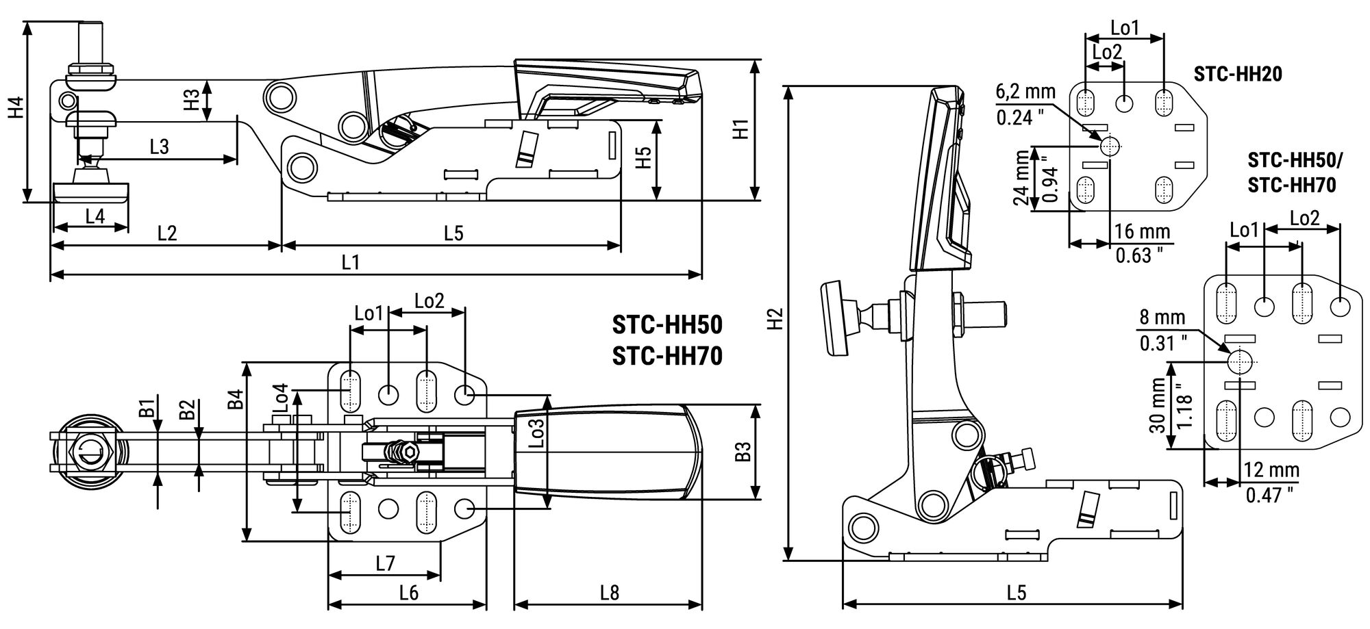 Bessey Waagrechtspanner mit Waagrechter Grundplatte mit Zubehör-Set - STC-HH50-T20